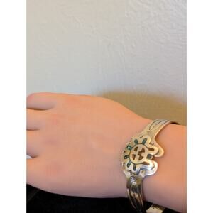 Rare Native American Vtg Sterling Silver Coral Turquoise Sun Cuff Bracelet